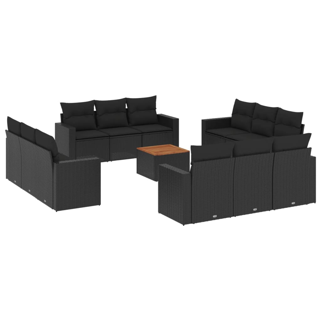 13-Delige Loungeset Met Kussens Poly Rattan Zwart