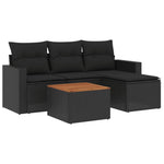 5-Delige Loungeset Met Kussens Poly Rattan Zwart