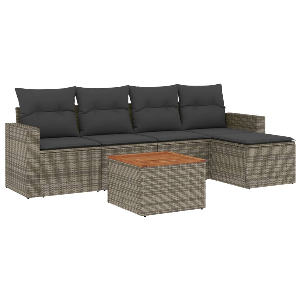 6-Delige Loungeset Met Kussens Poly Rattan Grijs