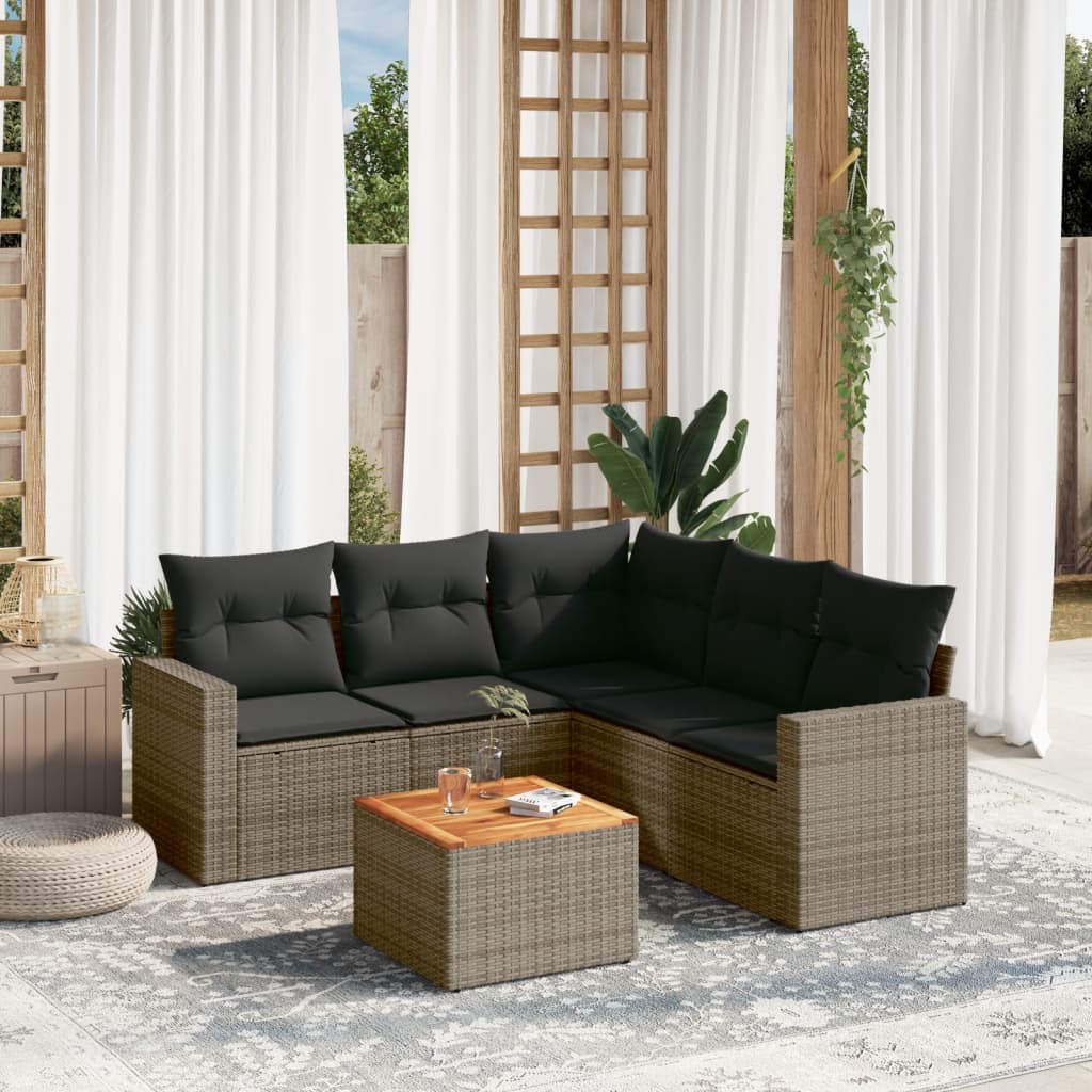 6-Delige Loungeset Met Kussens Poly Rattan Grijs