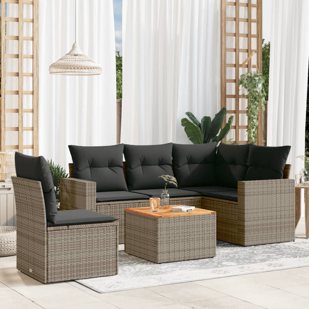 6-Delige Loungeset Met Kussens Poly Rattan Grijs