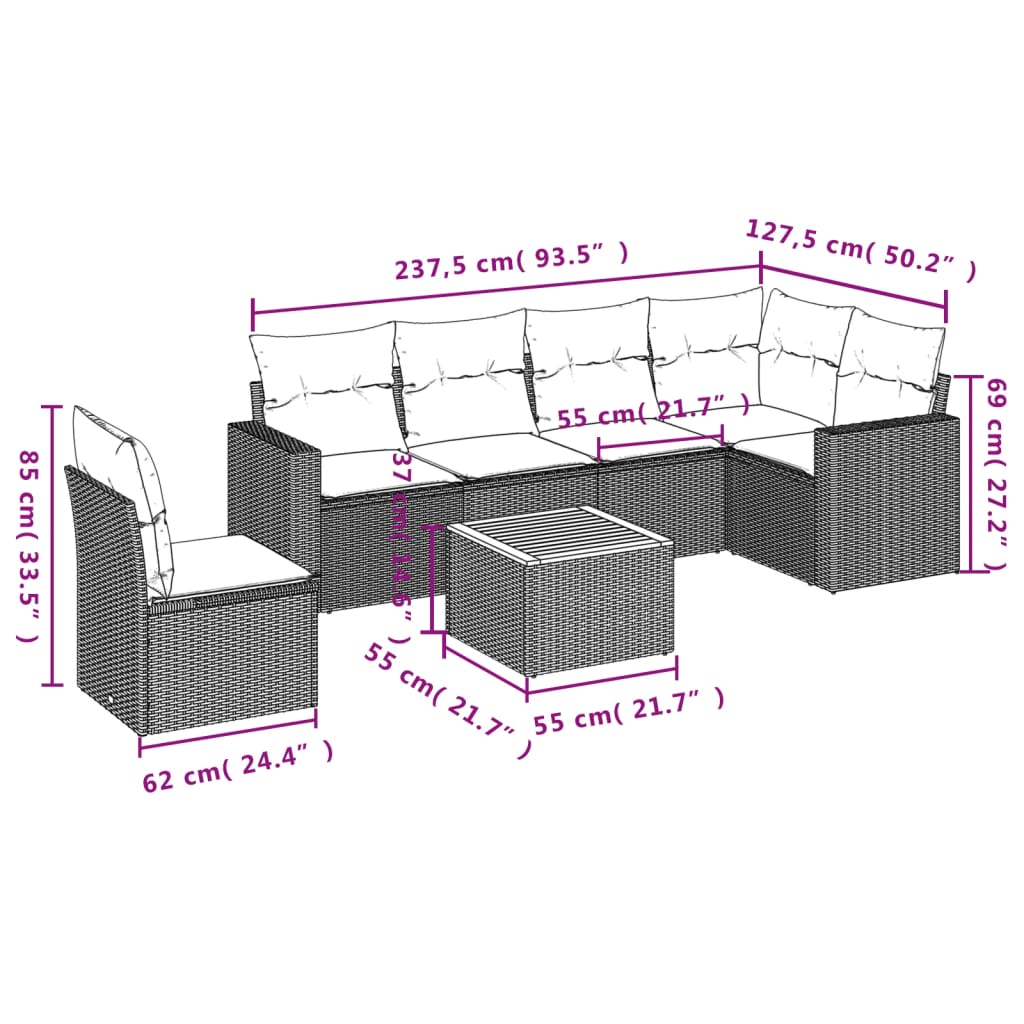 7-Delige Loungeset Met Kussens Poly Rattan Zwart