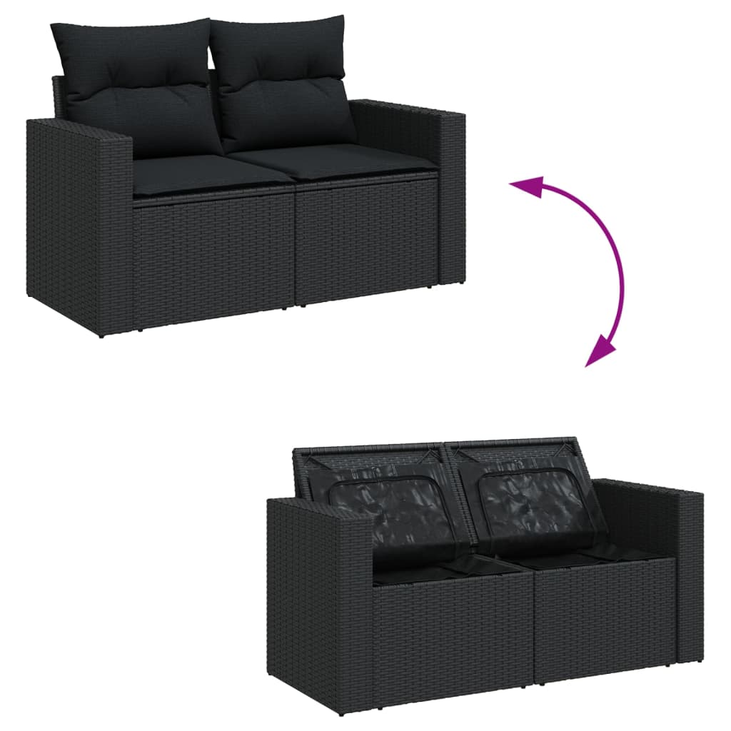 7-Delige Loungeset Met Kussens Poly Rattan Zwart