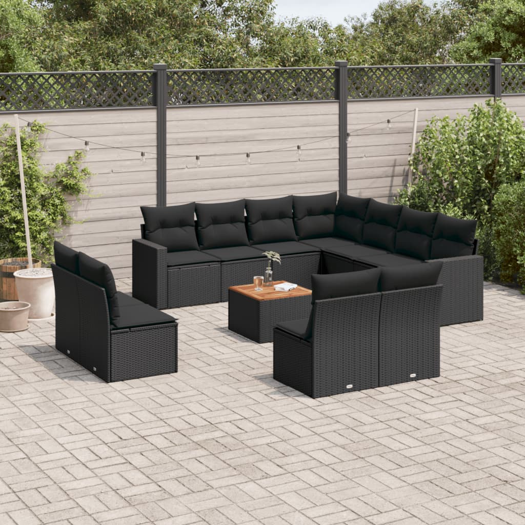 12-Delige Loungeset Met Kussens Poly Rattan Zwart