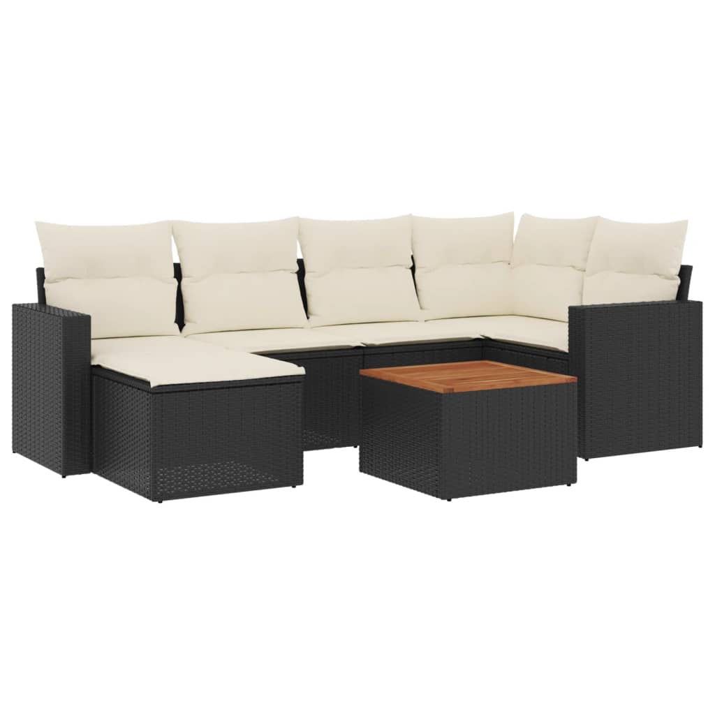 7-Delige Loungeset Met Kussens Poly Rattan Zwart