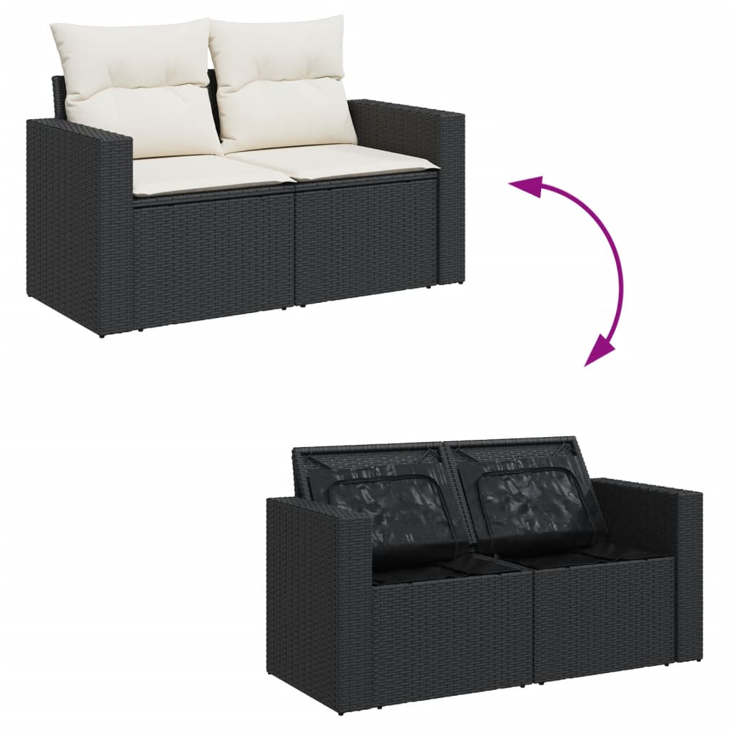 7-Delige Loungeset Met Kussens Poly Rattan Zwart