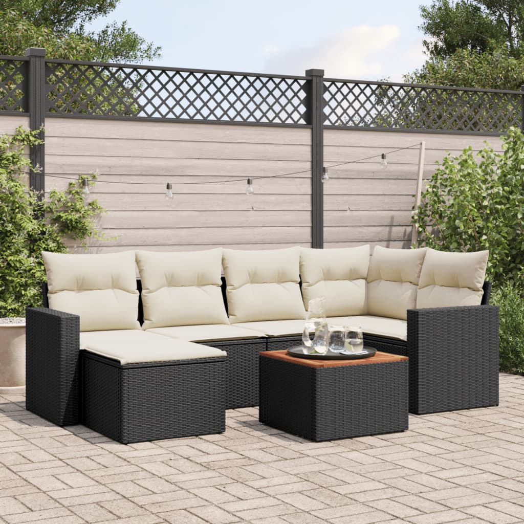 7-Delige Loungeset Met Kussens Poly Rattan Zwart