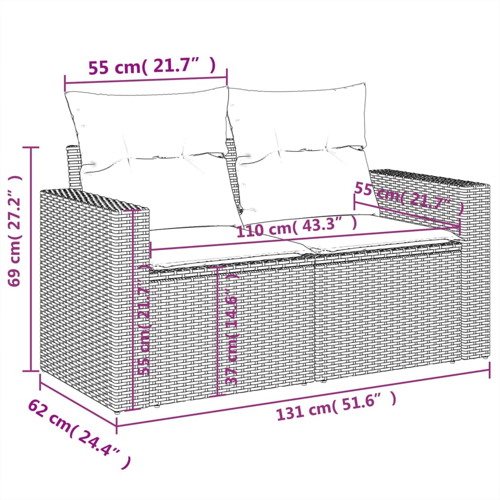 8-Delige Loungeset Met Kussens Poly Rattan Grijs