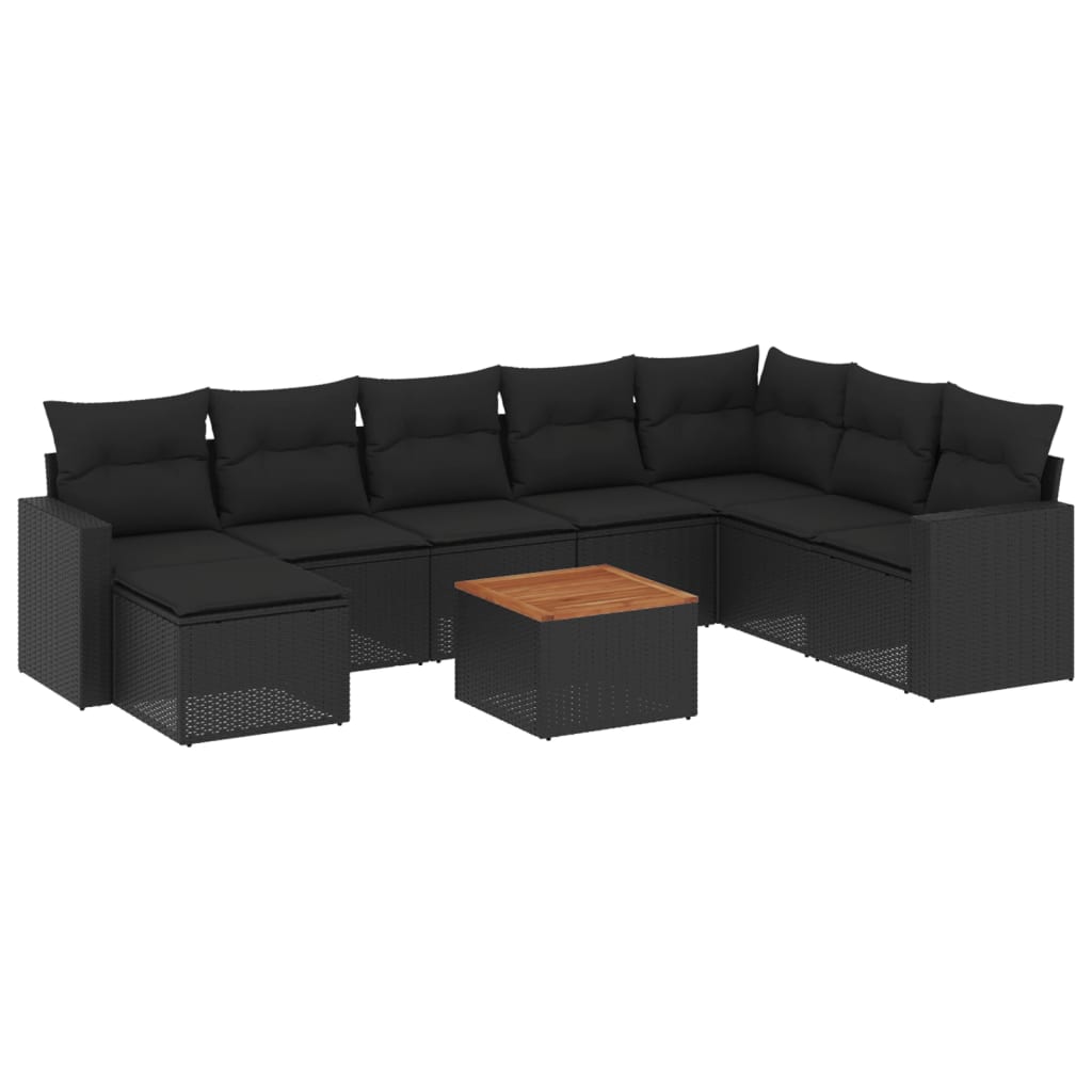 10-Delige Loungeset Met Kussens Poly Rattan Zwart