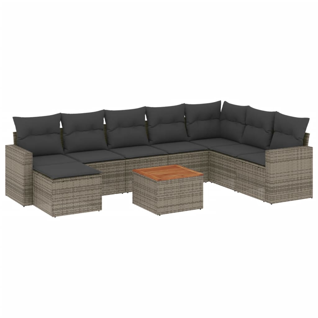 10-Delige Loungeset Met Kussens Poly Rattan Grijs