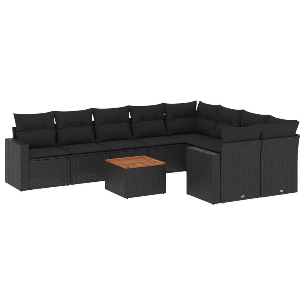 10-Delige Loungeset Met Kussens Poly Rattan Zwart