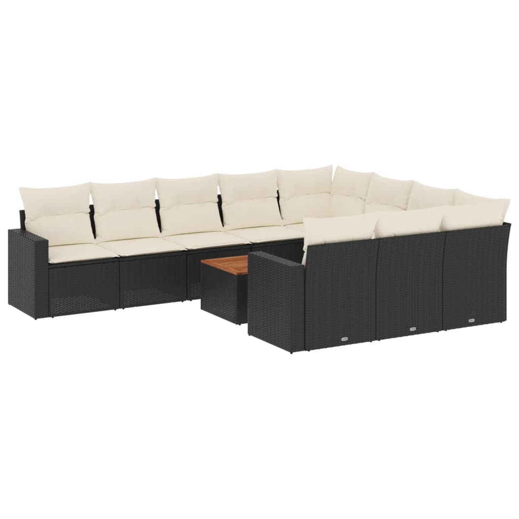 11-Delige Loungeset Met Kussens Poly Rattan Zwart