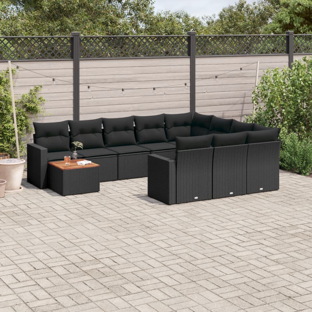 11-Delige Loungeset Met Kussens Poly Rattan Zwart