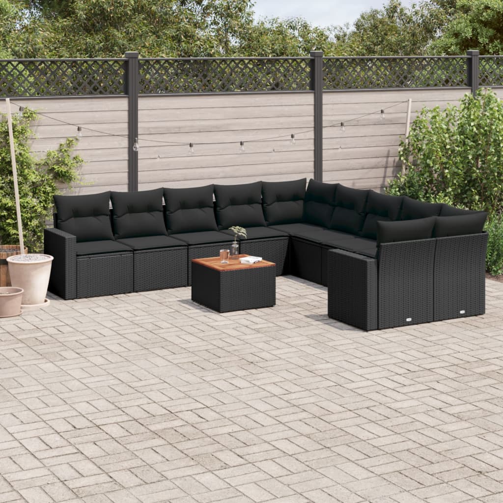 11-Delige Loungeset Met Kussens Poly Rattan Zwart