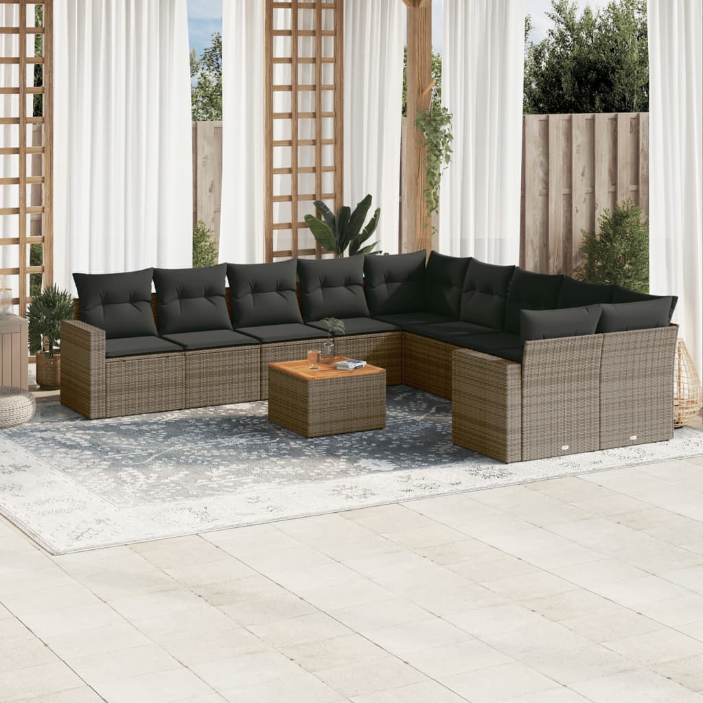 11-Delige Loungeset Met Kussens Poly Rattan Grijs