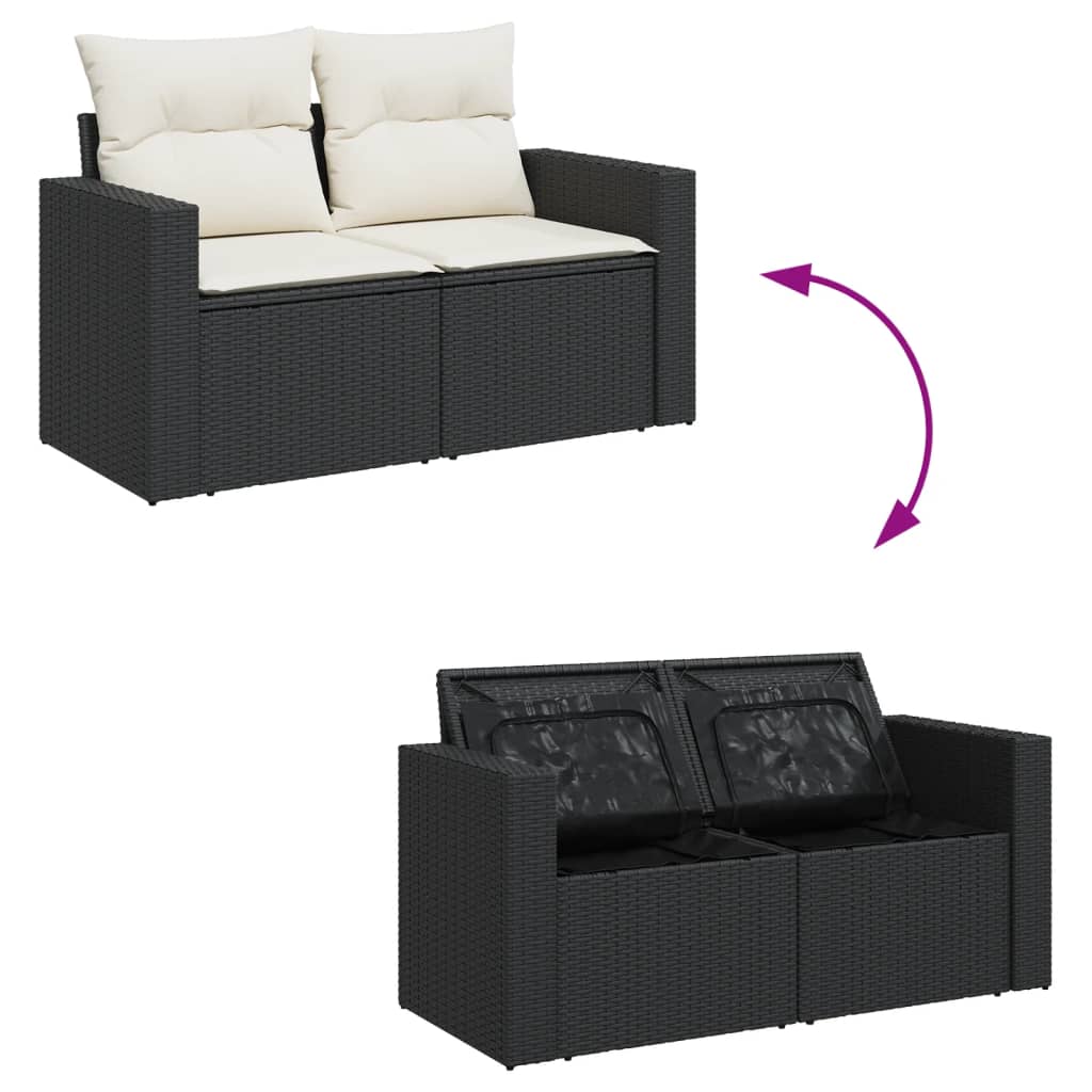 10-Delige Loungeset Met Kussens Poly Rattan Zwart