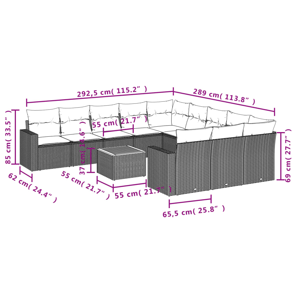 12-Delige Loungeset Met Kussens Poly Rattan Zwart