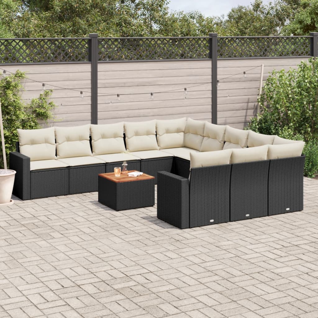 12-Delige Loungeset Met Kussens Poly Rattan Zwart