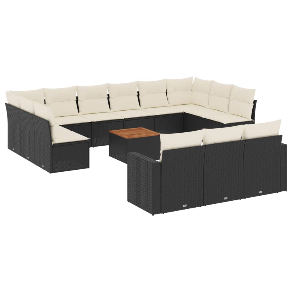 14-Delige Loungeset Met Kussens Poly Rattan Zwart