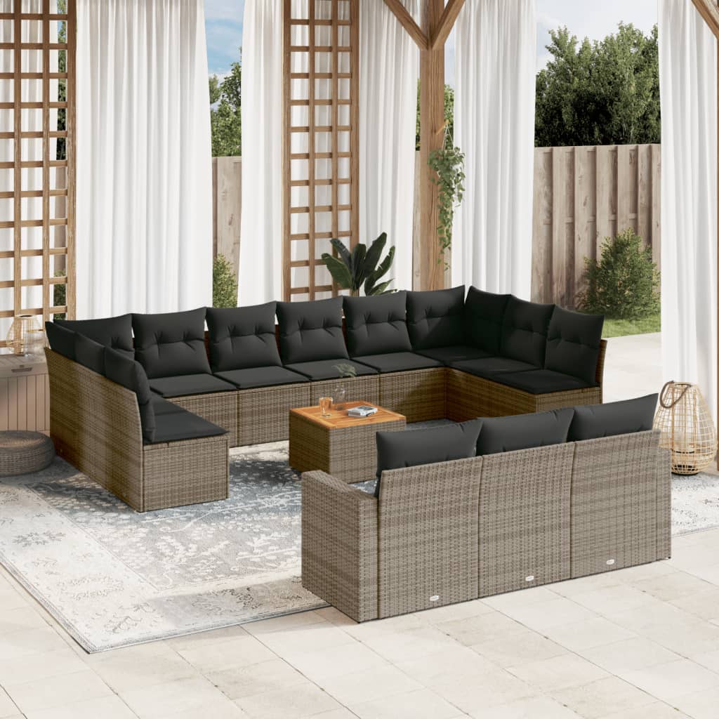 14-Delige Loungeset Met Kussens Poly Rattan Grijs