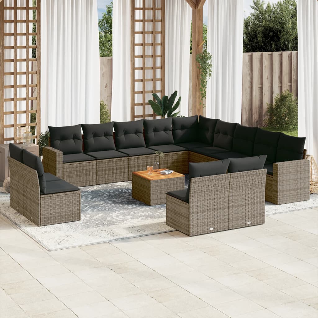 14-Delige Loungeset Met Kussens Poly Rattan Grijs