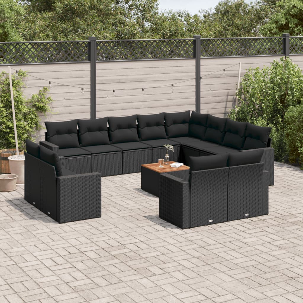 13-Delige Loungeset Met Kussens Poly Rattan Zwart