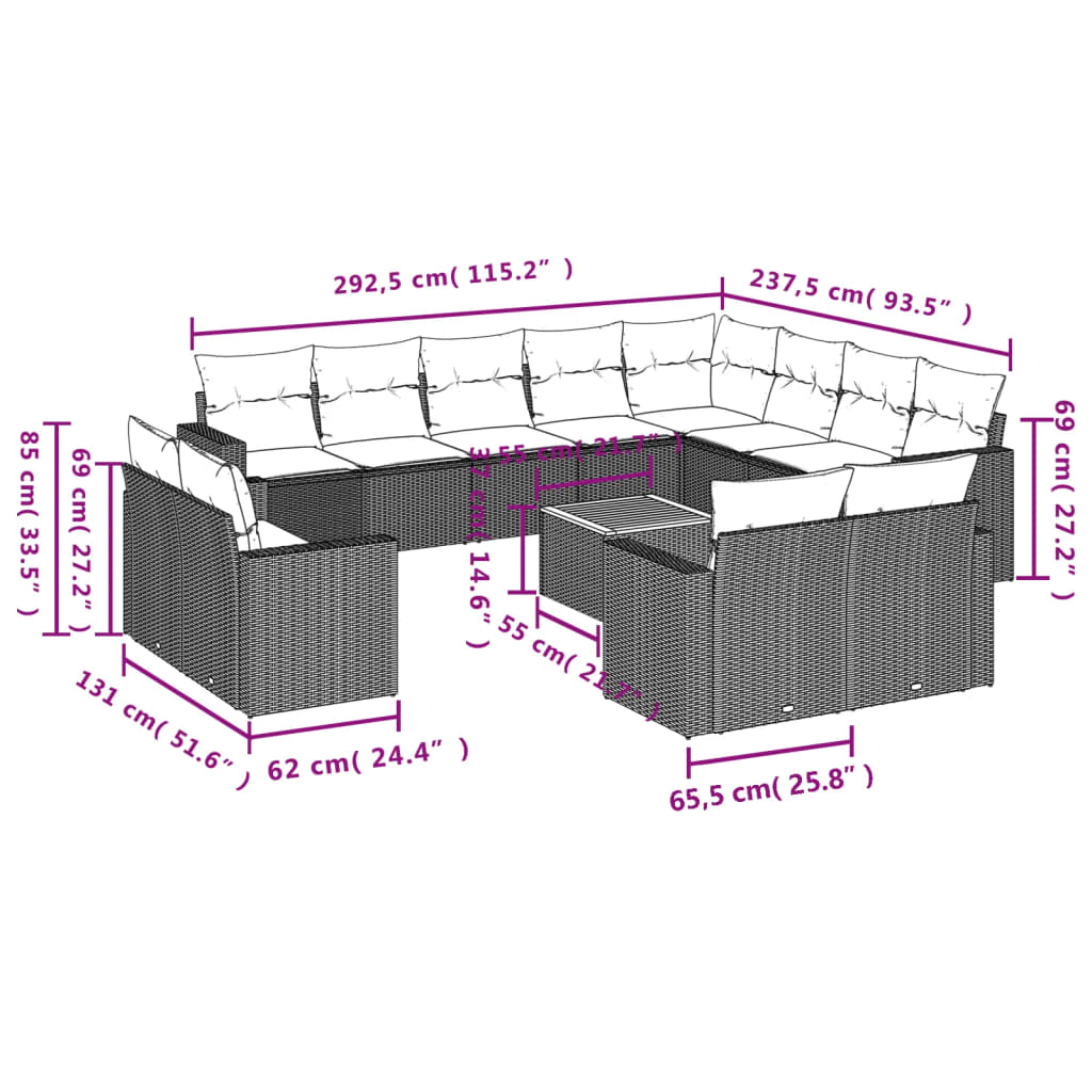 13-Delige Loungeset Met Kussens Poly Rattan Zwart