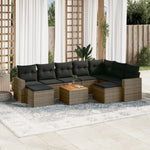 10-Delige Loungeset Met Kussens Poly Rattan Grijs