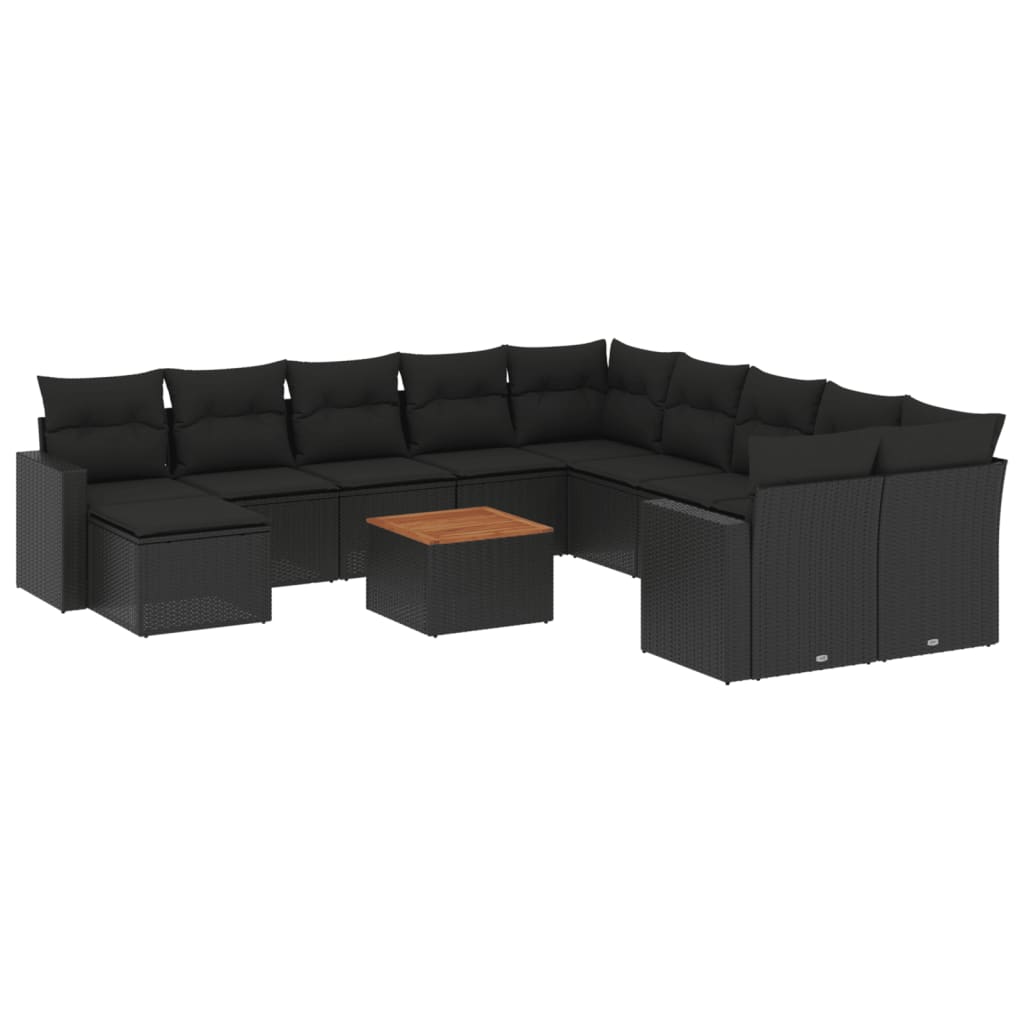 14-Delige Loungeset Met Kussens Poly Rattan Zwart