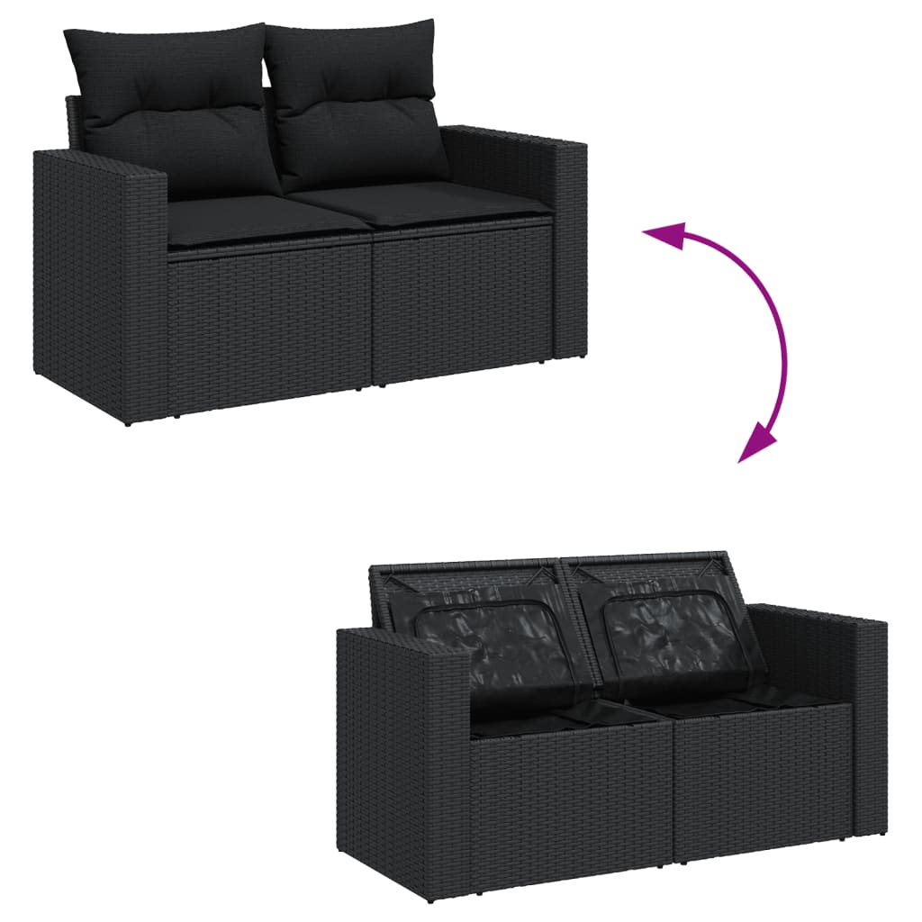 14-Delige Loungeset Met Kussens Poly Rattan Zwart