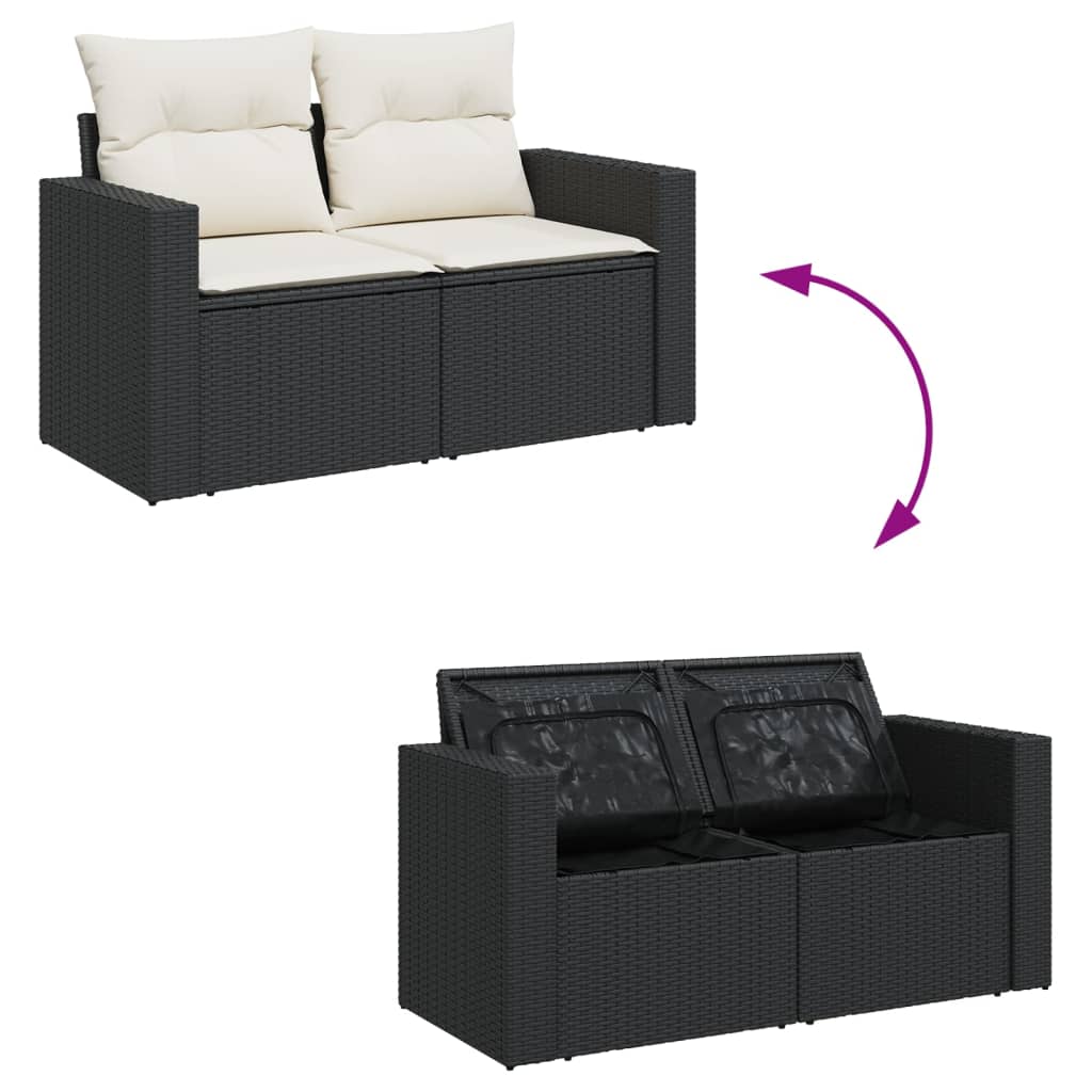 14-Delige Loungeset Met Kussens Poly Rattan Zwart