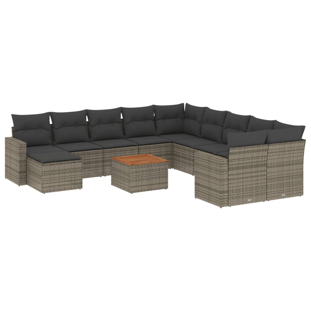 14-Delige Loungeset Met Kussens Poly Rattan Grijs