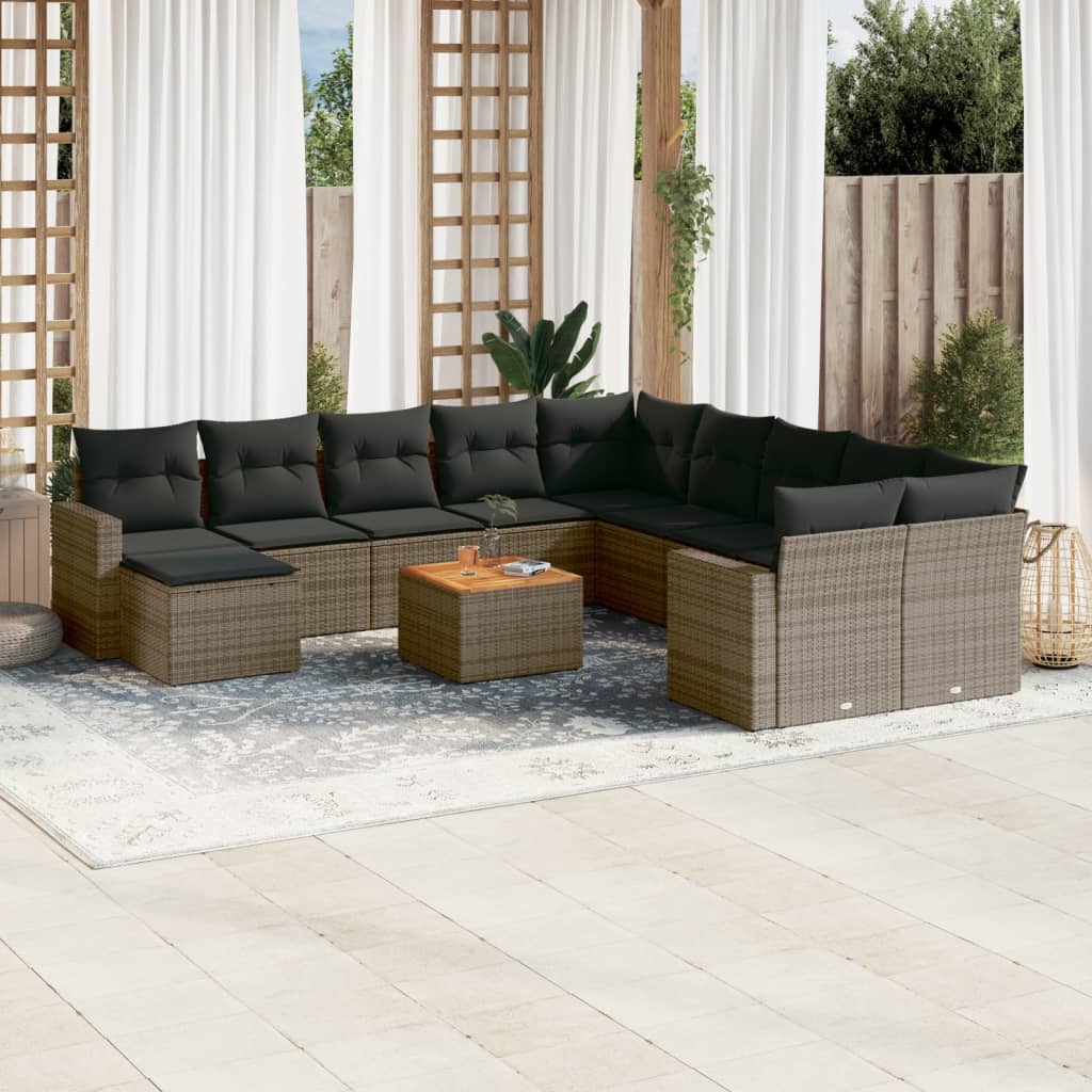 14-Delige Loungeset Met Kussens Poly Rattan Grijs