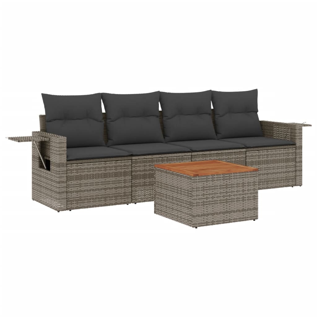 5-Delige Loungeset Met Kussens Poly Rattan Grijs