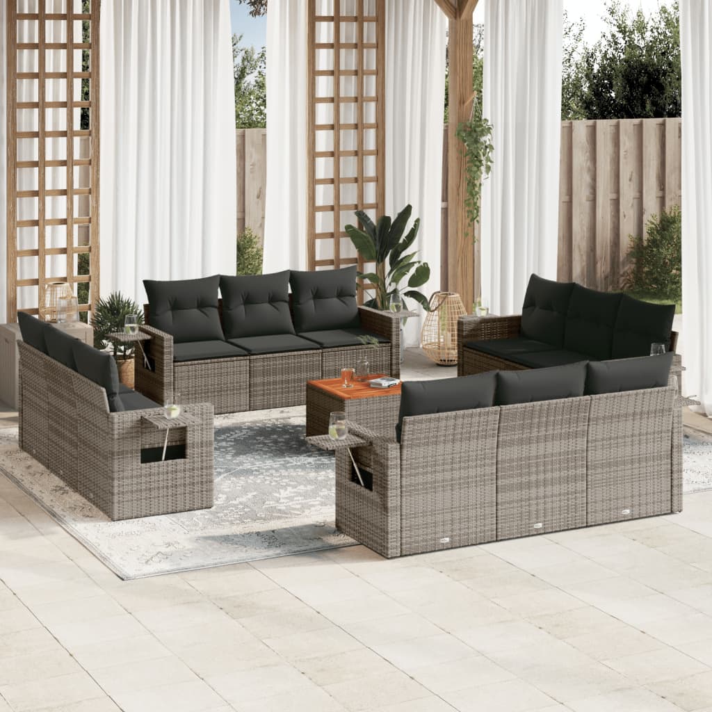 13-Delige Loungeset Met Kussens Poly Rattan Grijs