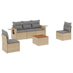 6-Delige Loungeset Met Kussens Poly Rattan Gemengd Beige