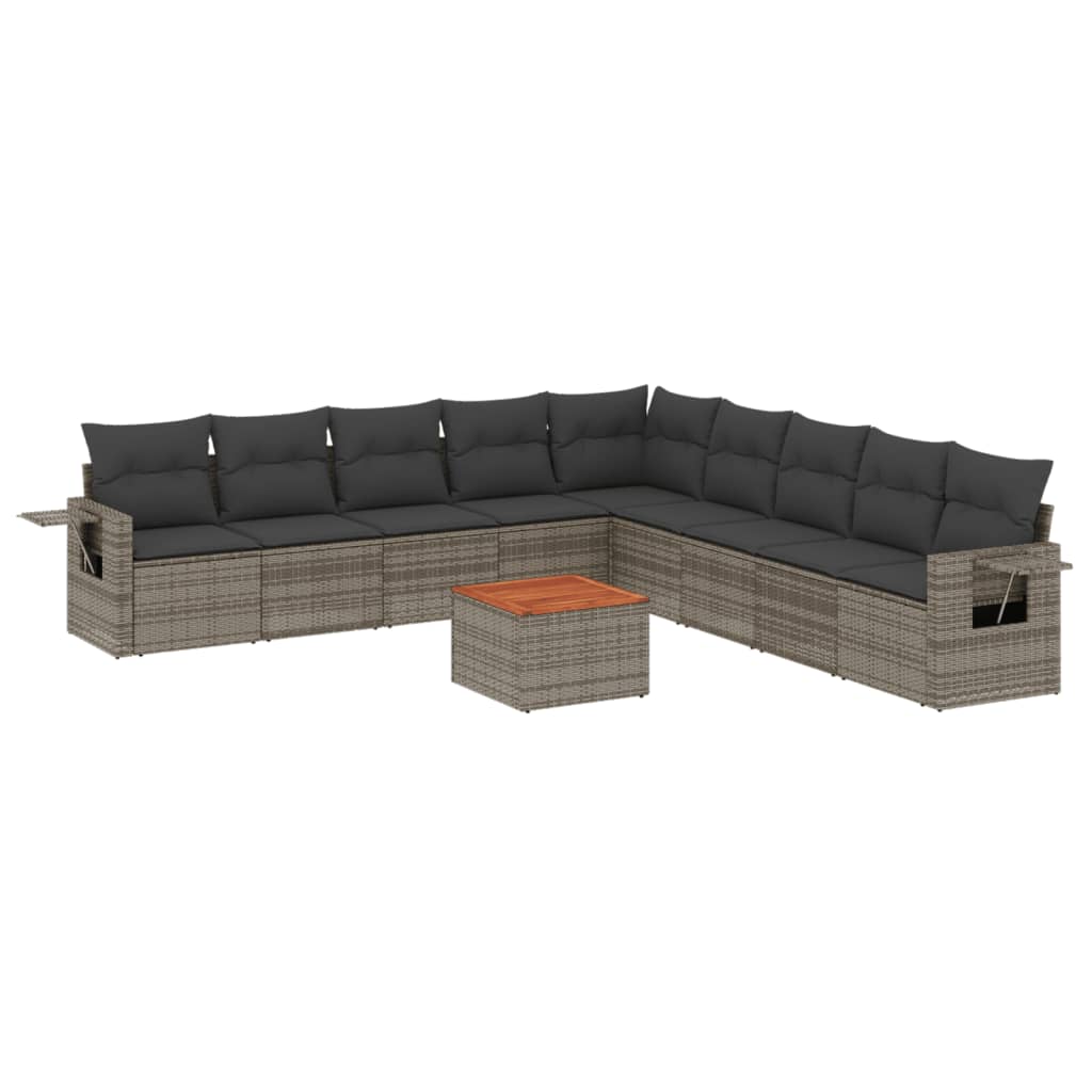 10-Delige Loungeset Met Kussens Poly Rattan Grijs