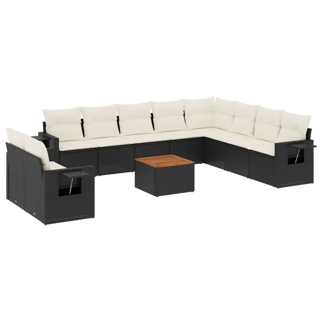 11-Delige Loungeset Met Kussens Poly Rattan Zwart