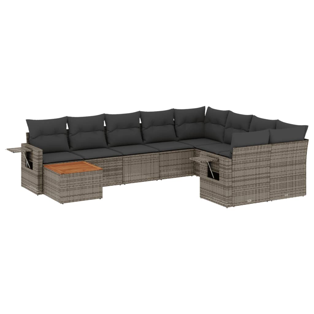 10-Delige Loungeset Met Kussens Poly Rattan Grijs