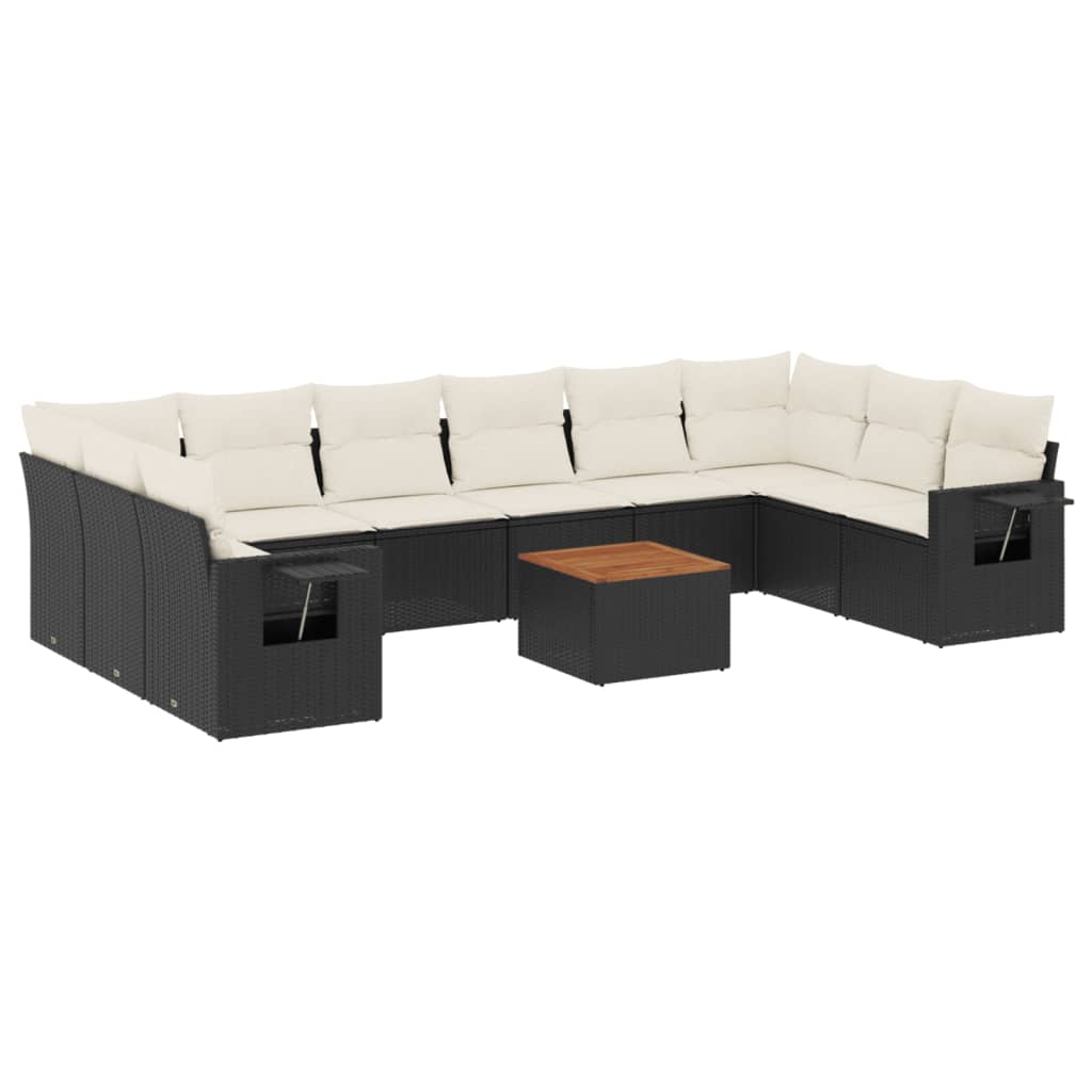 11-Delige Loungeset Met Kussens Poly Rattan Zwart