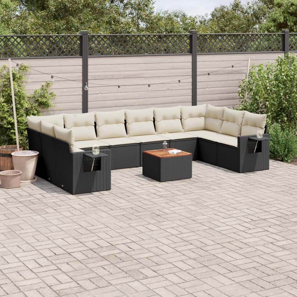 11-Delige Loungeset Met Kussens Poly Rattan Zwart