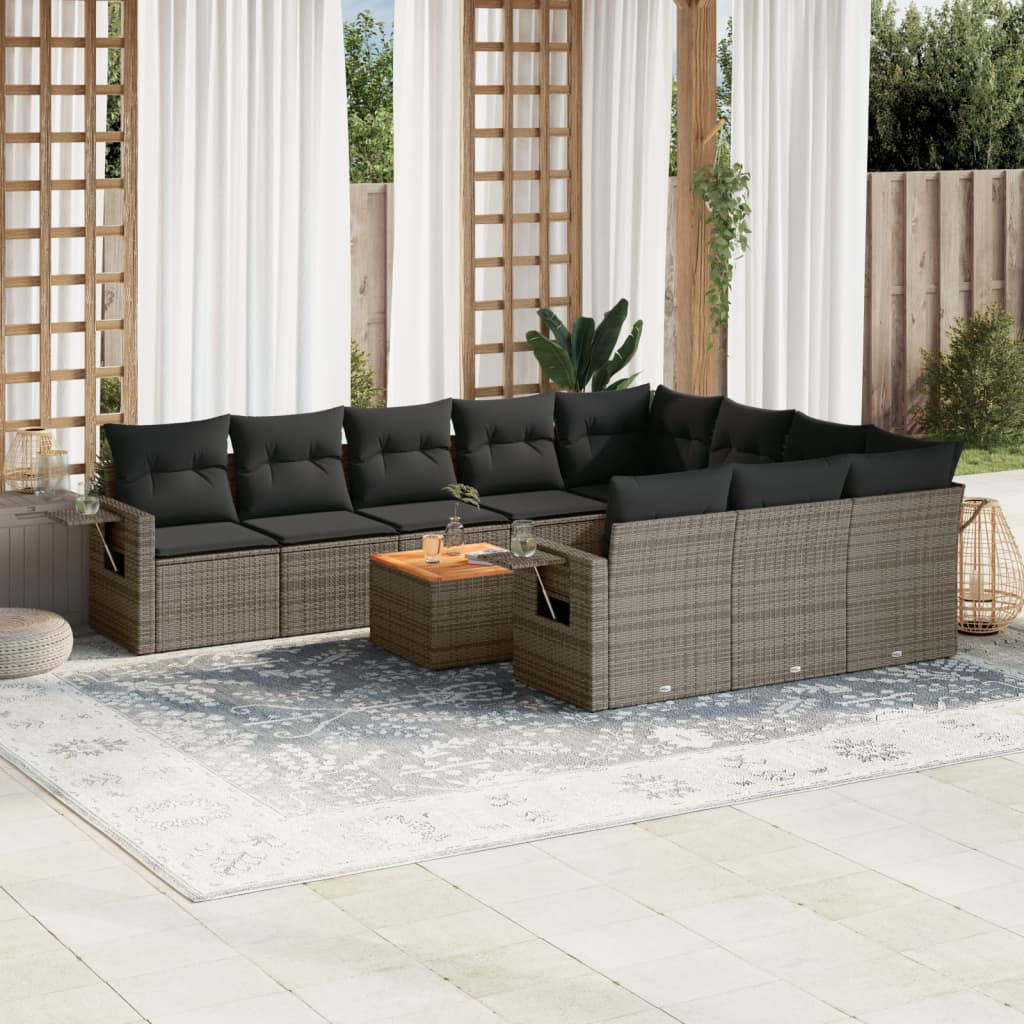 11-Delige Loungeset Met Kussens Poly Rattan Grijs