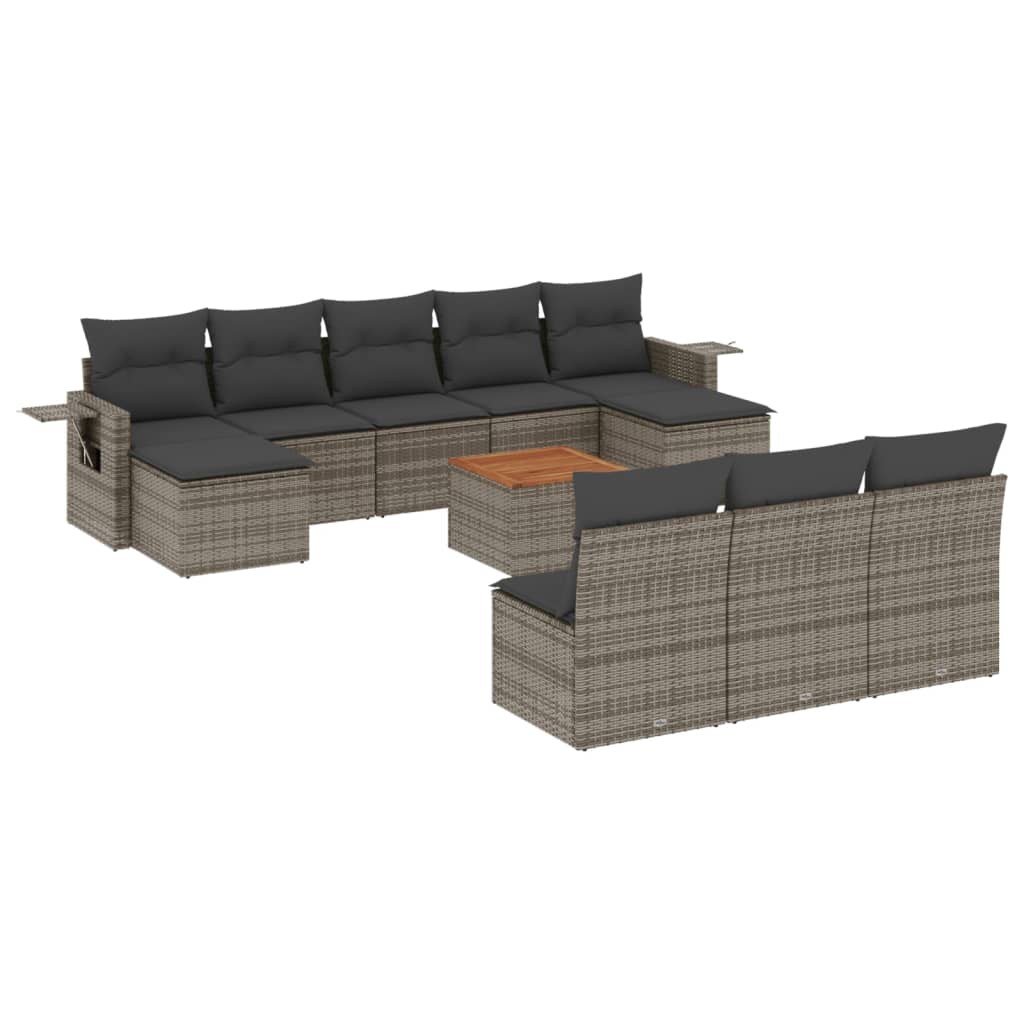 11-Delige Loungeset Met Kussens Poly Rattan Grijs