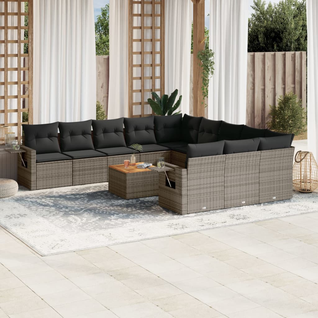 12-Delige Loungeset Met Kussens Poly Rattan Grijs