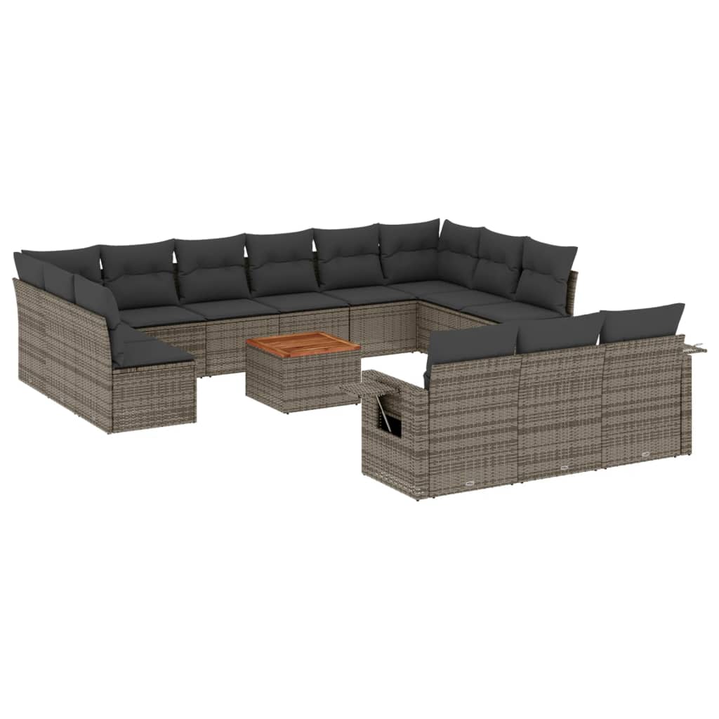 14-Delige Loungeset Met Kussens Poly Rattan Grijs