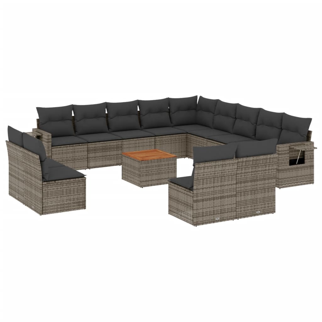 14-Delige Loungeset Met Kussens Poly Rattan Grijs