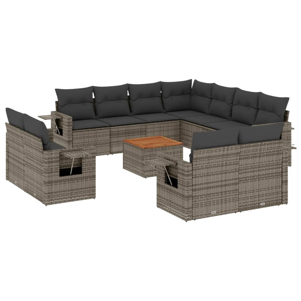 12-Delige Loungeset Met Kussens Poly Rattan Grijs