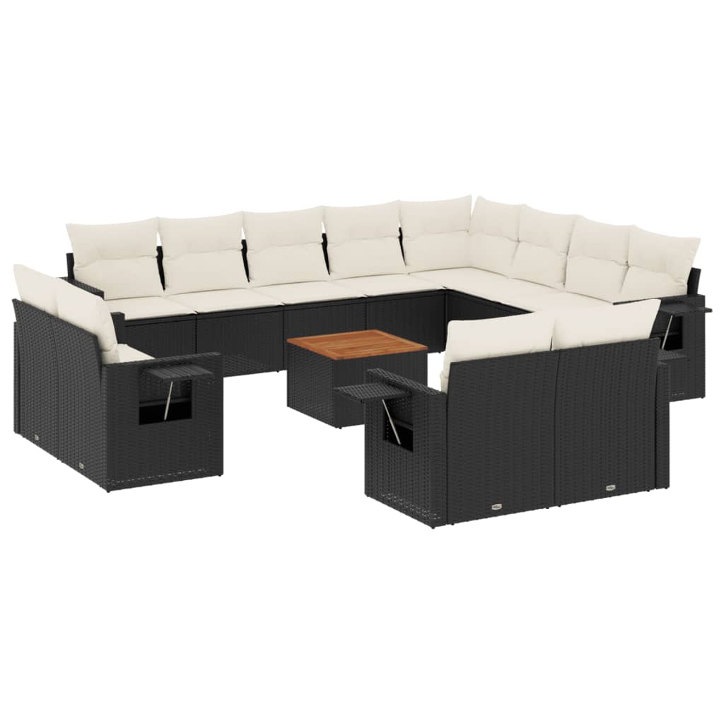 13-Delige Loungeset Met Kussens Poly Rattan Zwart