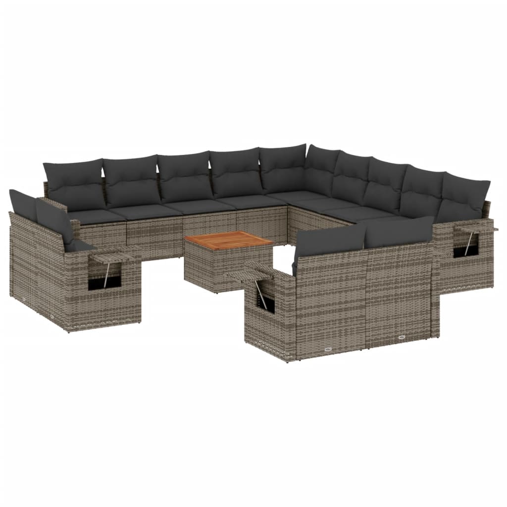 14-Delige Loungeset Met Kussens Poly Rattan Grijs