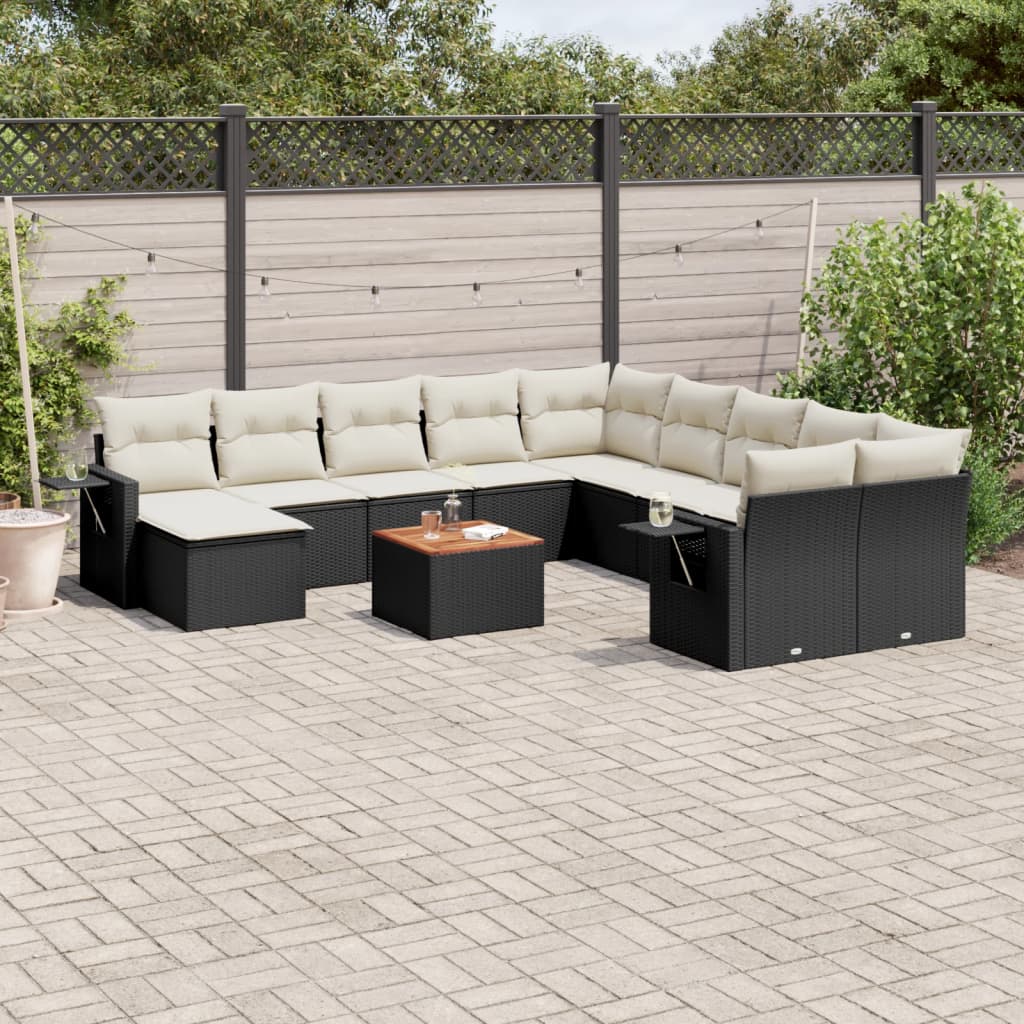 14-Delige Loungeset Met Kussens Poly Rattan Zwart